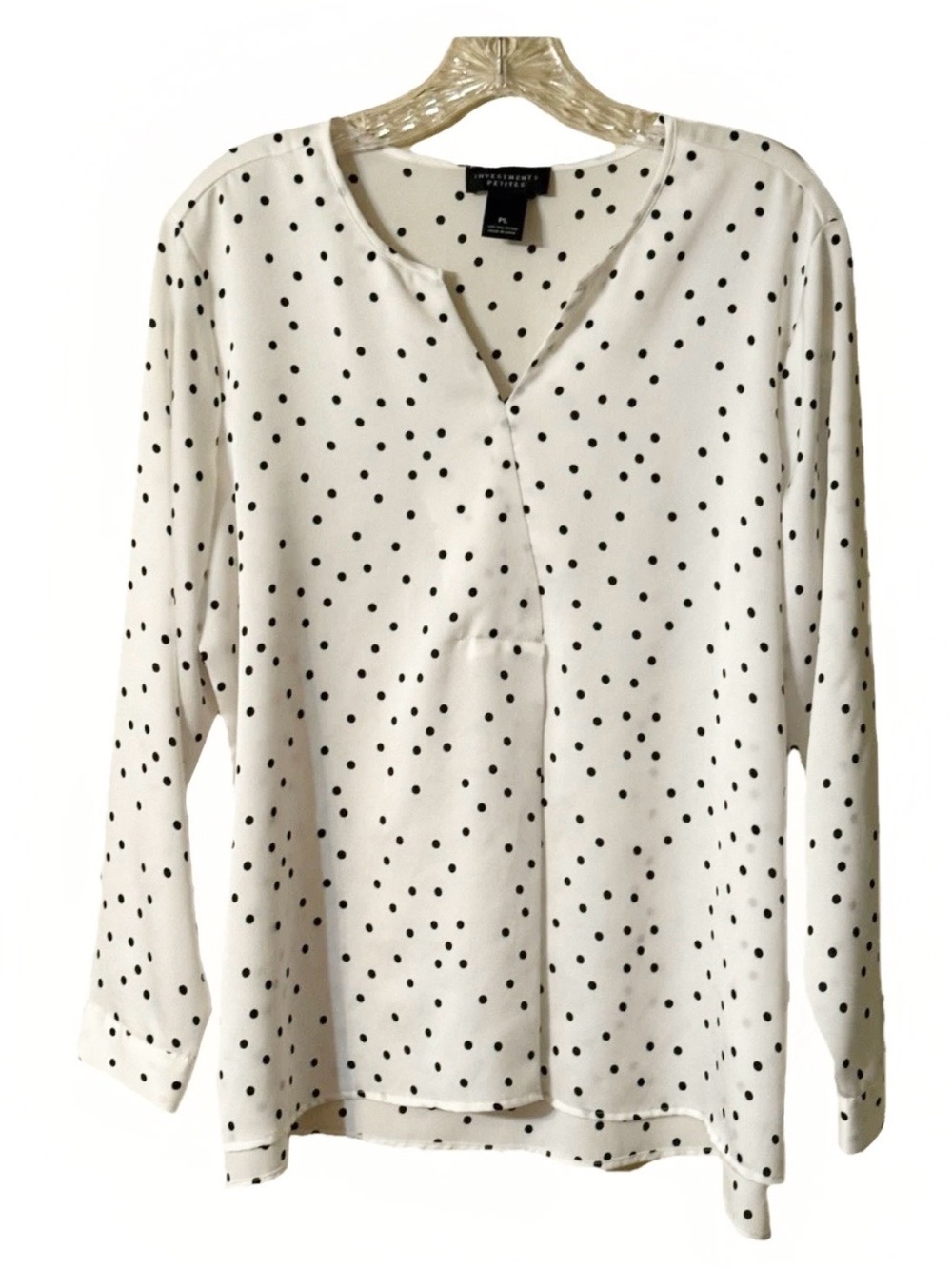 Investments white with black polka dot B-Neck blouse